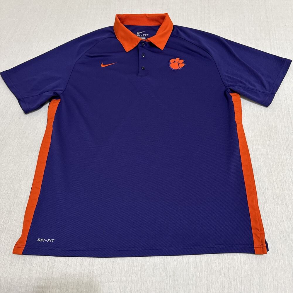 Men’s Nike Dri Fit Clemson Tigers Polo Shirt Size Large Embroidered Golf Golfing